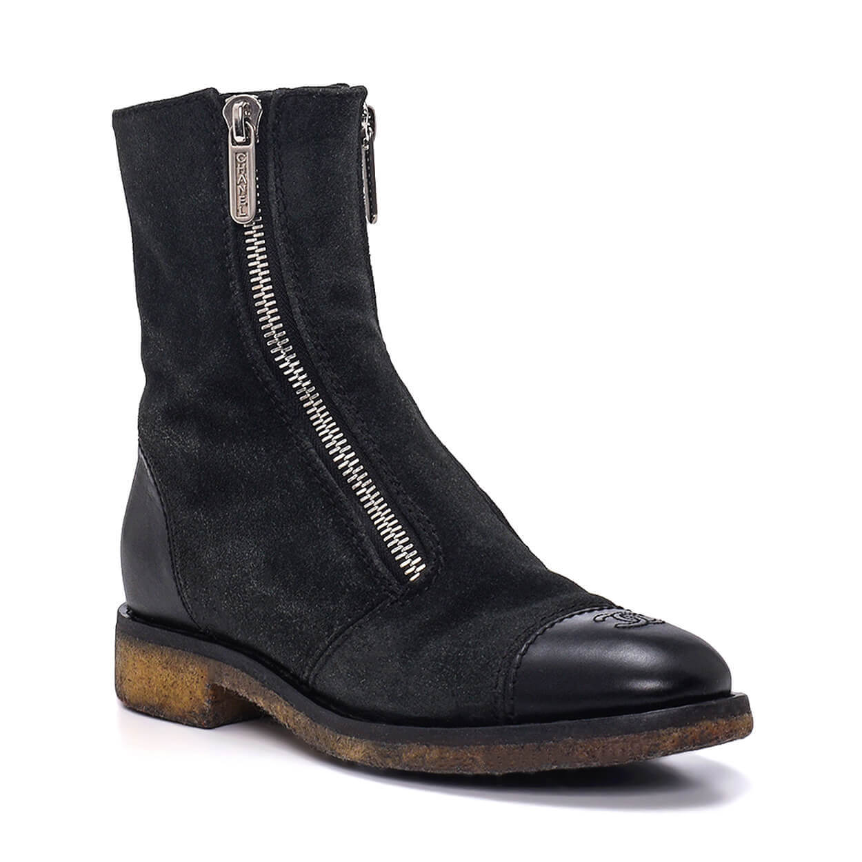 Chanel - Black Suede Zip Details Boots 